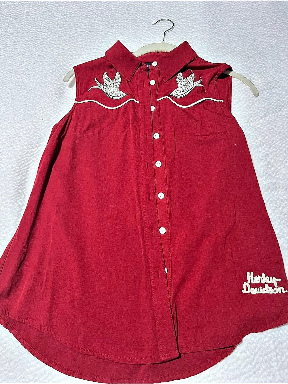 Harley-Davidson Western Embroidered Sleeveless Shirt in Red XS Like New
